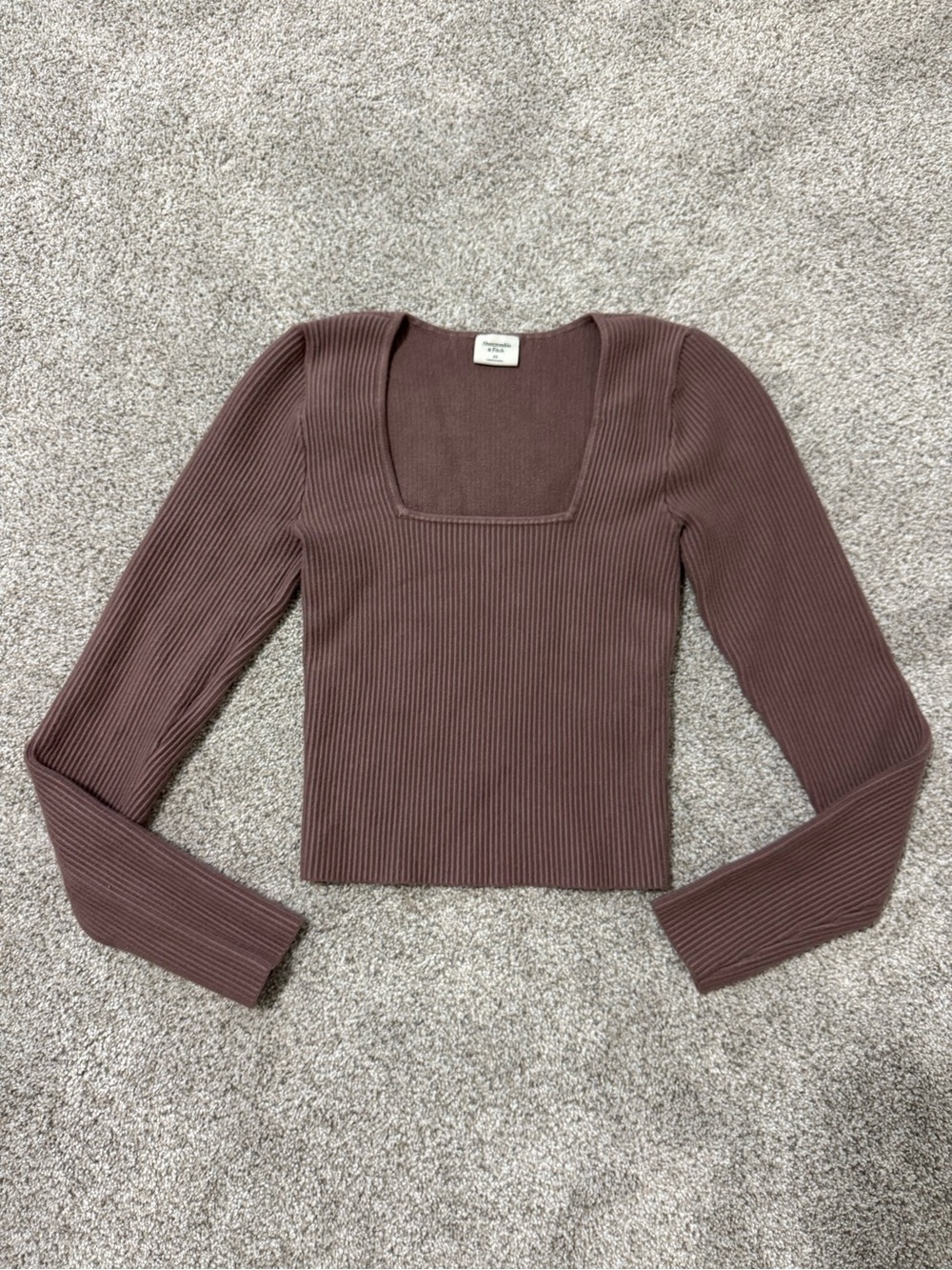Abercrombie & Fitch Brown Ribbed Square Neck Long Sleeve Top XS | Y2K Minimalist